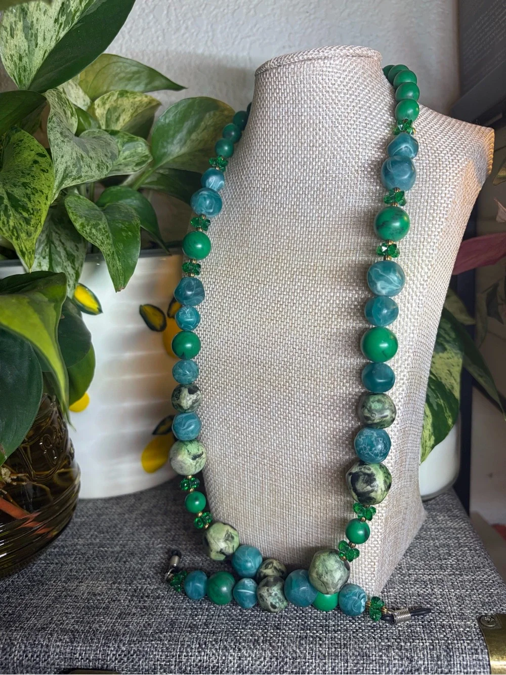 Handmade Green Mixed-Beaded Eye Glass Chain